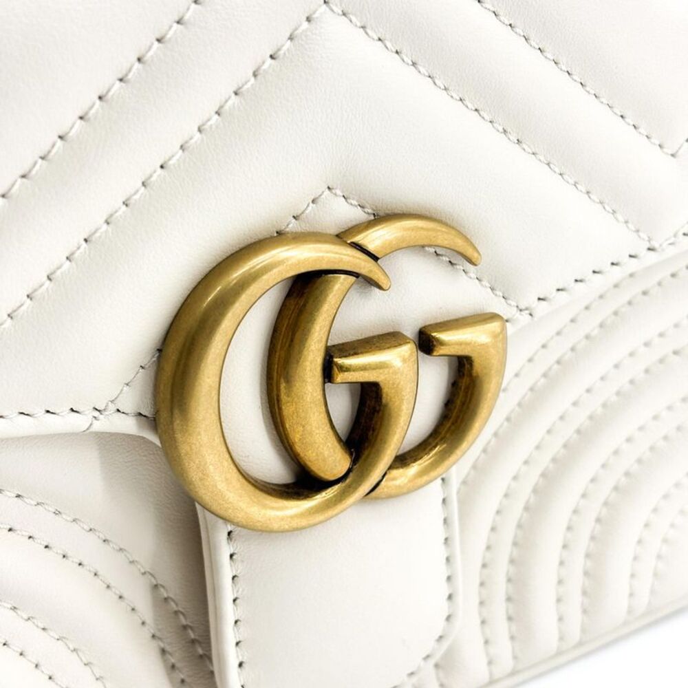 Gucci Gg Marmont Top Handle Flap Matelasse Leather White Leather Handbag - Picture 11 of 16